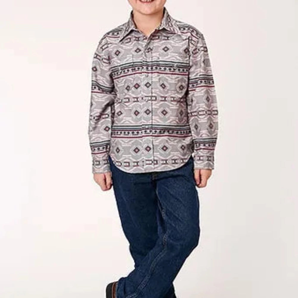 Roper Boys Aztec Print Button Up Long Sleeve Western Shirt