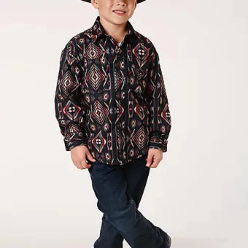 Roper Boys Blanket Stripe Button Up Long Sleeve Western Shirt