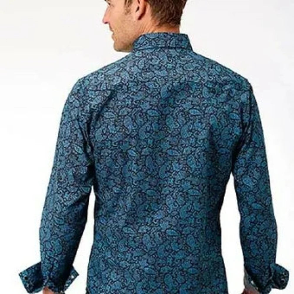 Roper Men's Turquoise Black & Paisley Crackle Western Shirt