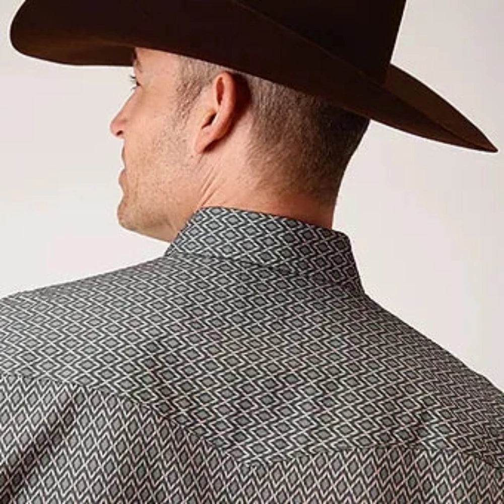 Roper Men's Broken Diamond Print Long Sleeve Button Up Western Shirt
