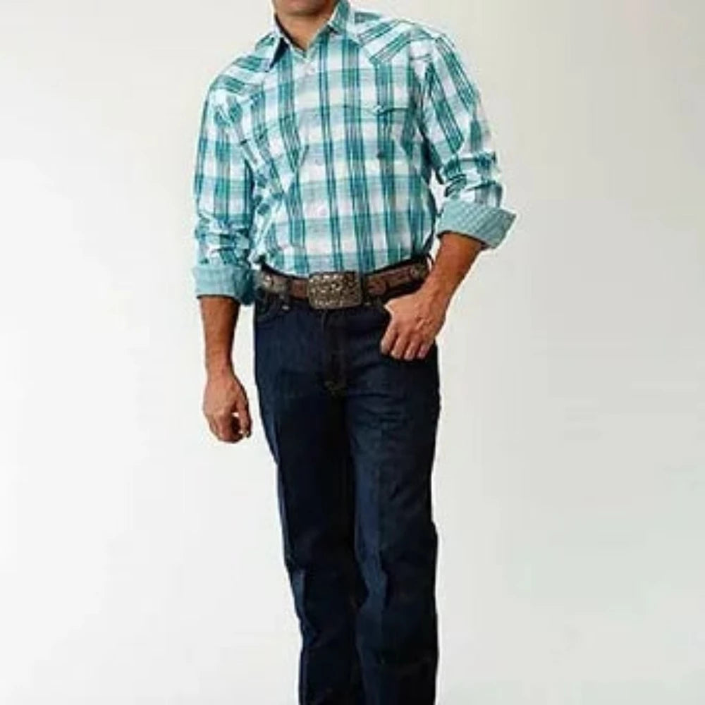 Roper Men's Turquoise Jade White Plaid Western Shirt