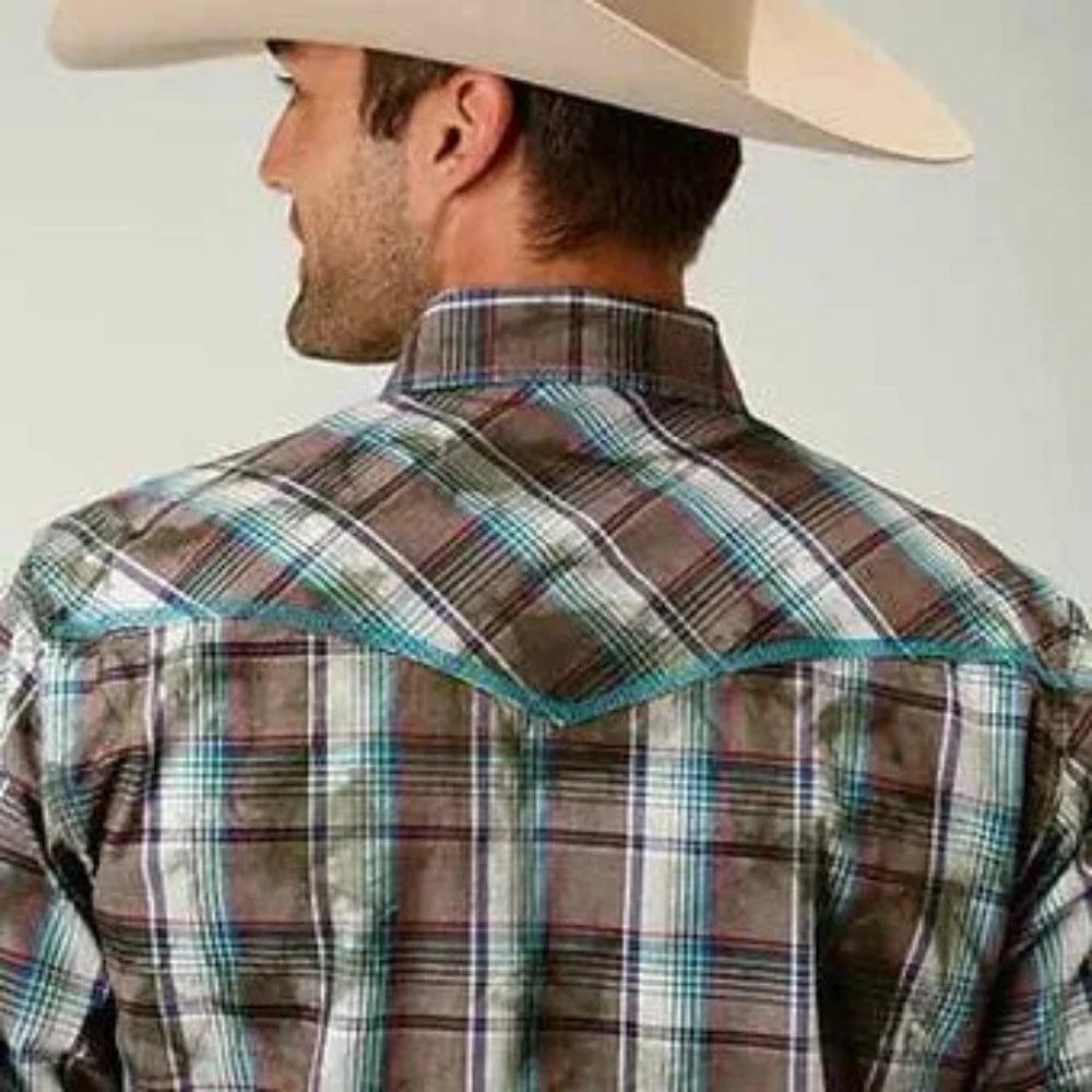 Men's Roper Brown & Teal Plaid Western Shirt