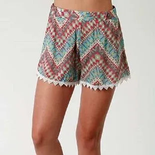 Roper Women's Aztec Chevron Lace Trim Shorts