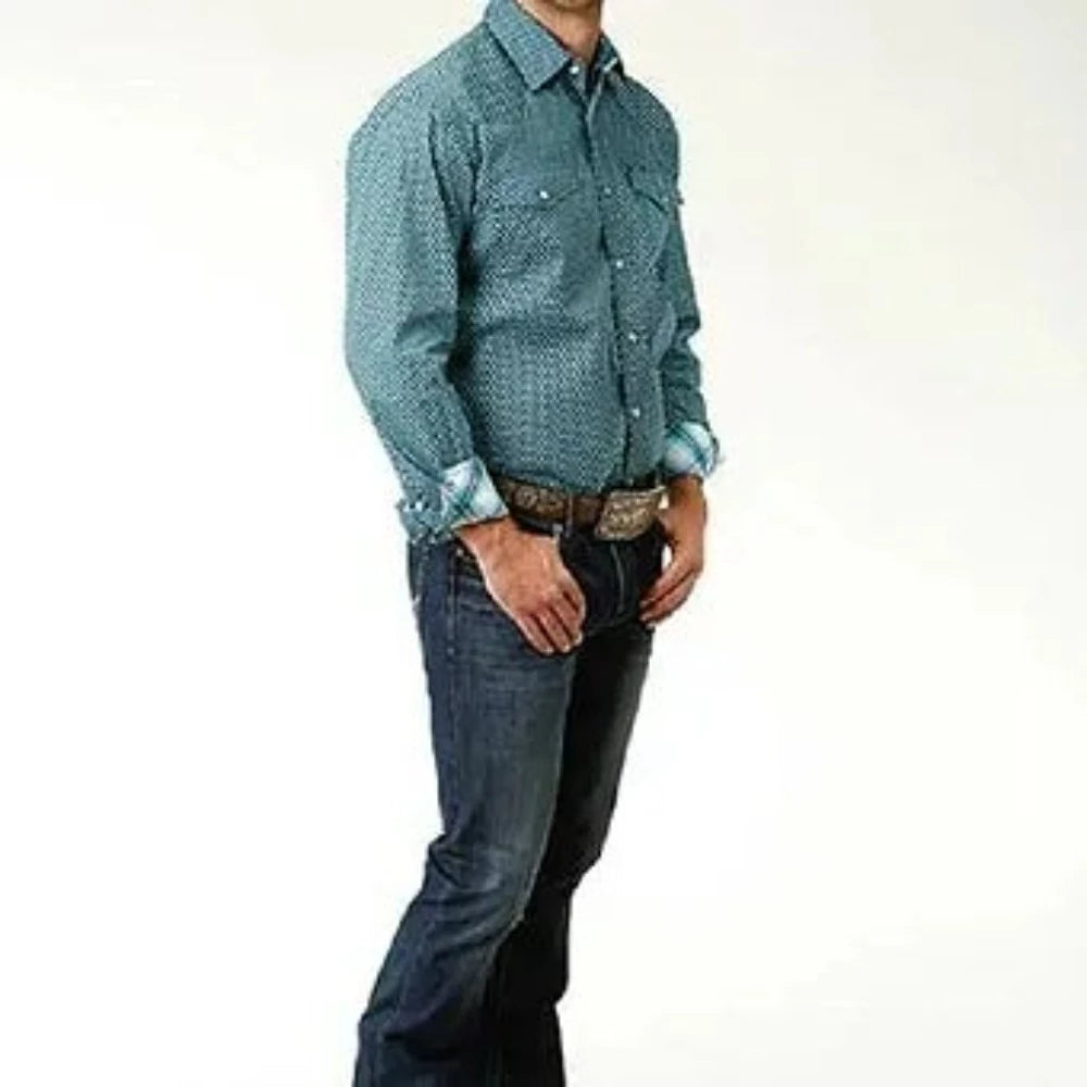 Roper Men's Turquoise Prairie Pattern Snap Up Western Shirt