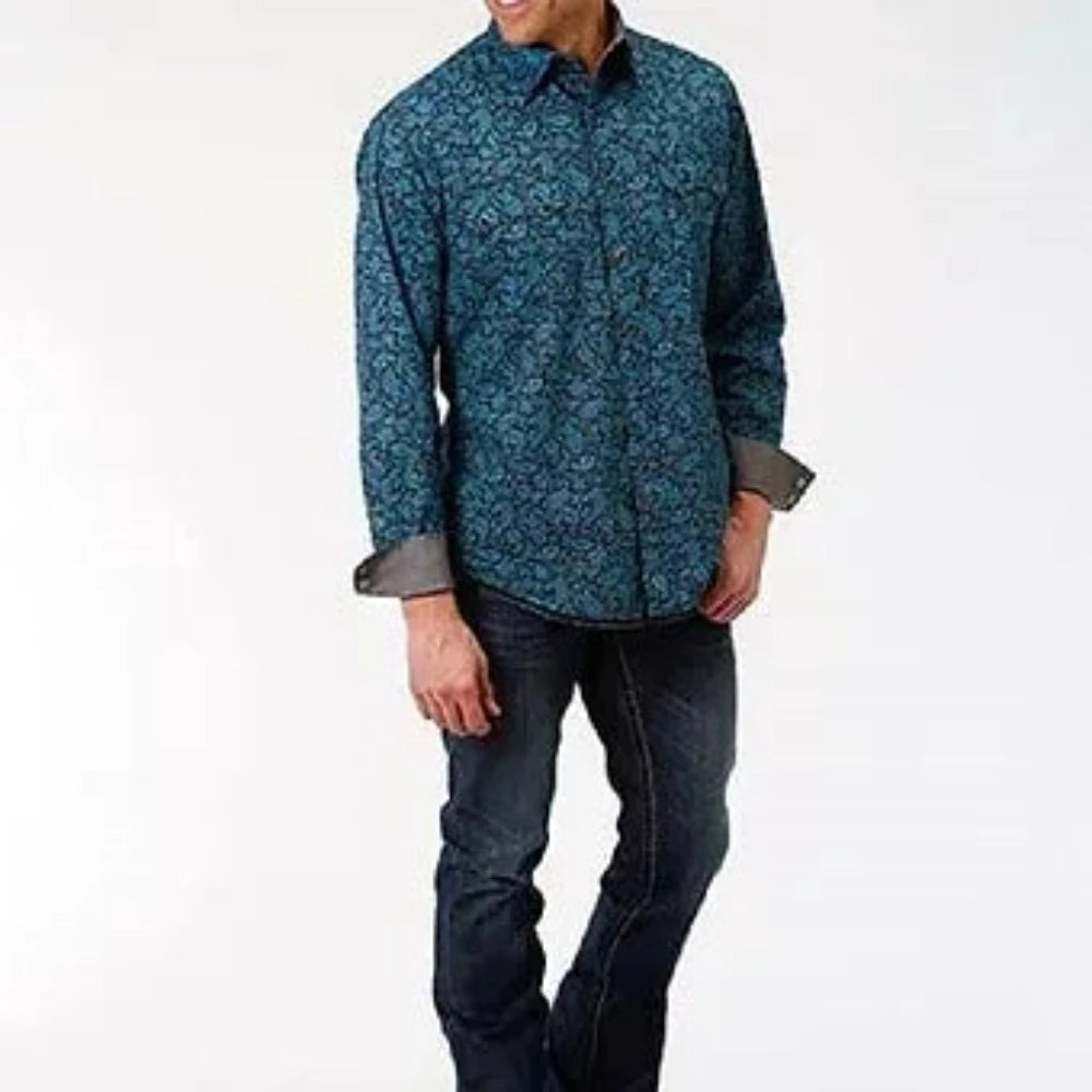 Roper Men's Turquoise Black & Paisley Crackle Western Shirt