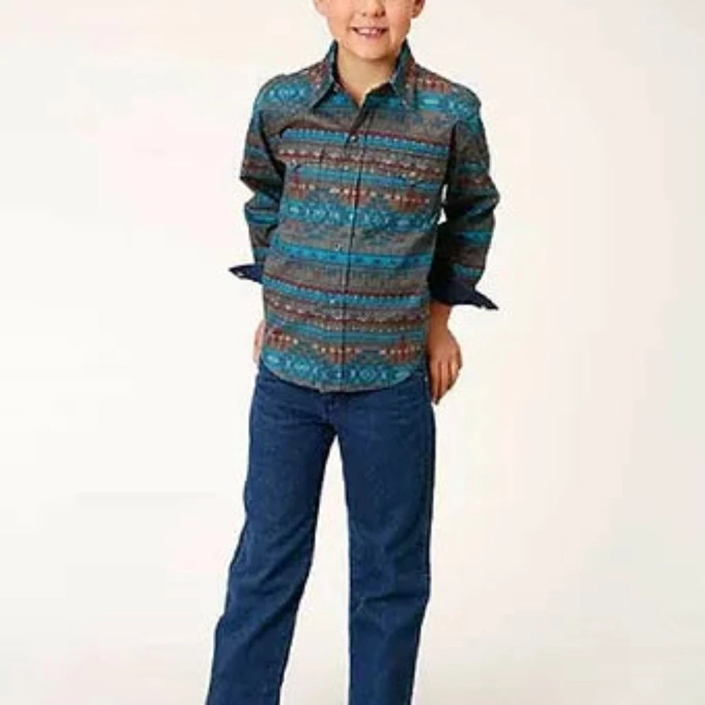 Roper Boy's Horizontal Blanket Print Snap Up Western Shirt