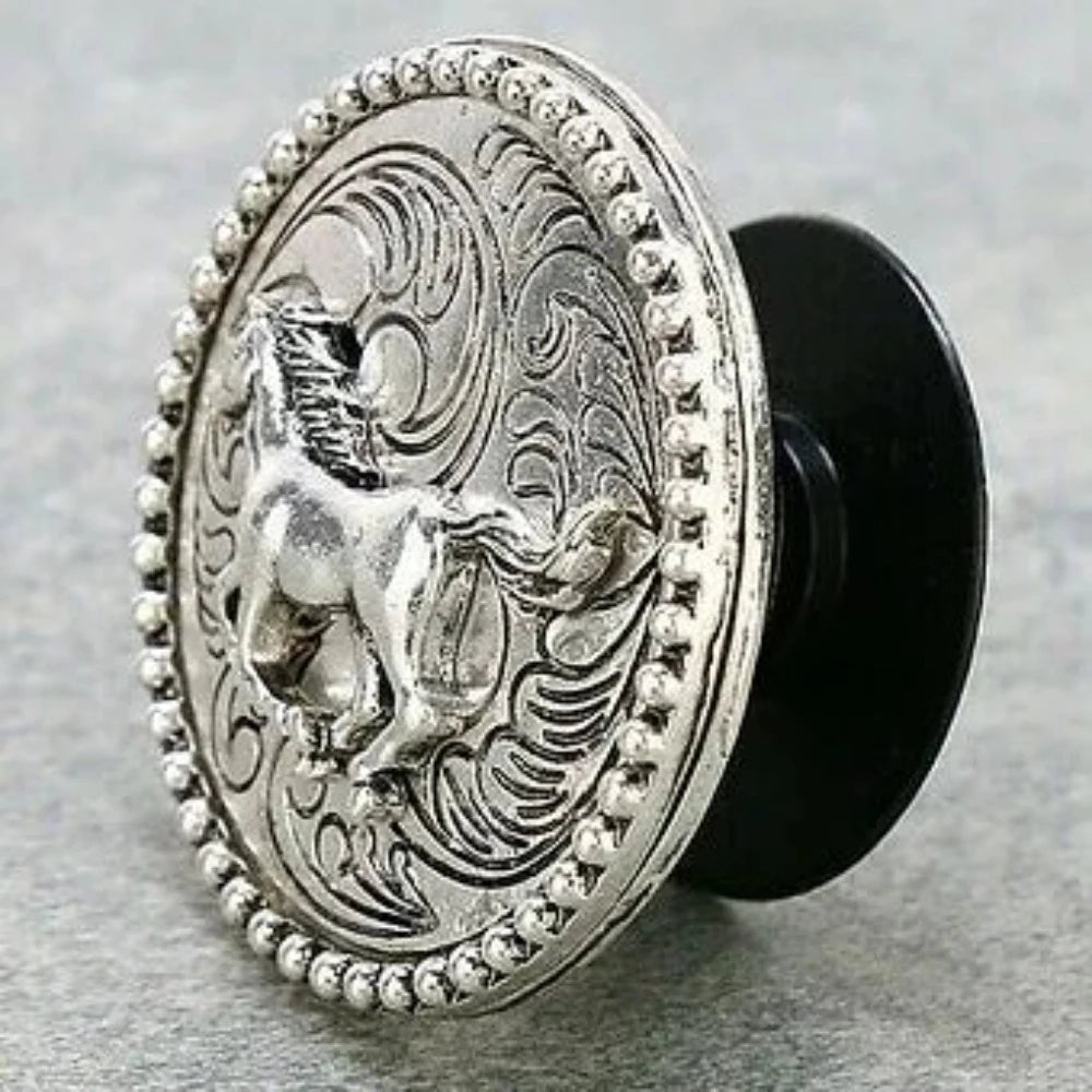 Silver Running Horse Circle Phone Grip Pop Socket