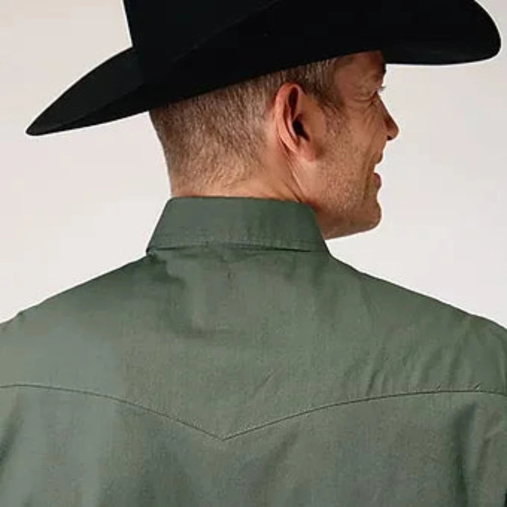 Men's Roper Solid Poplin Olive Snap Up Long Sleeve Western Shirt