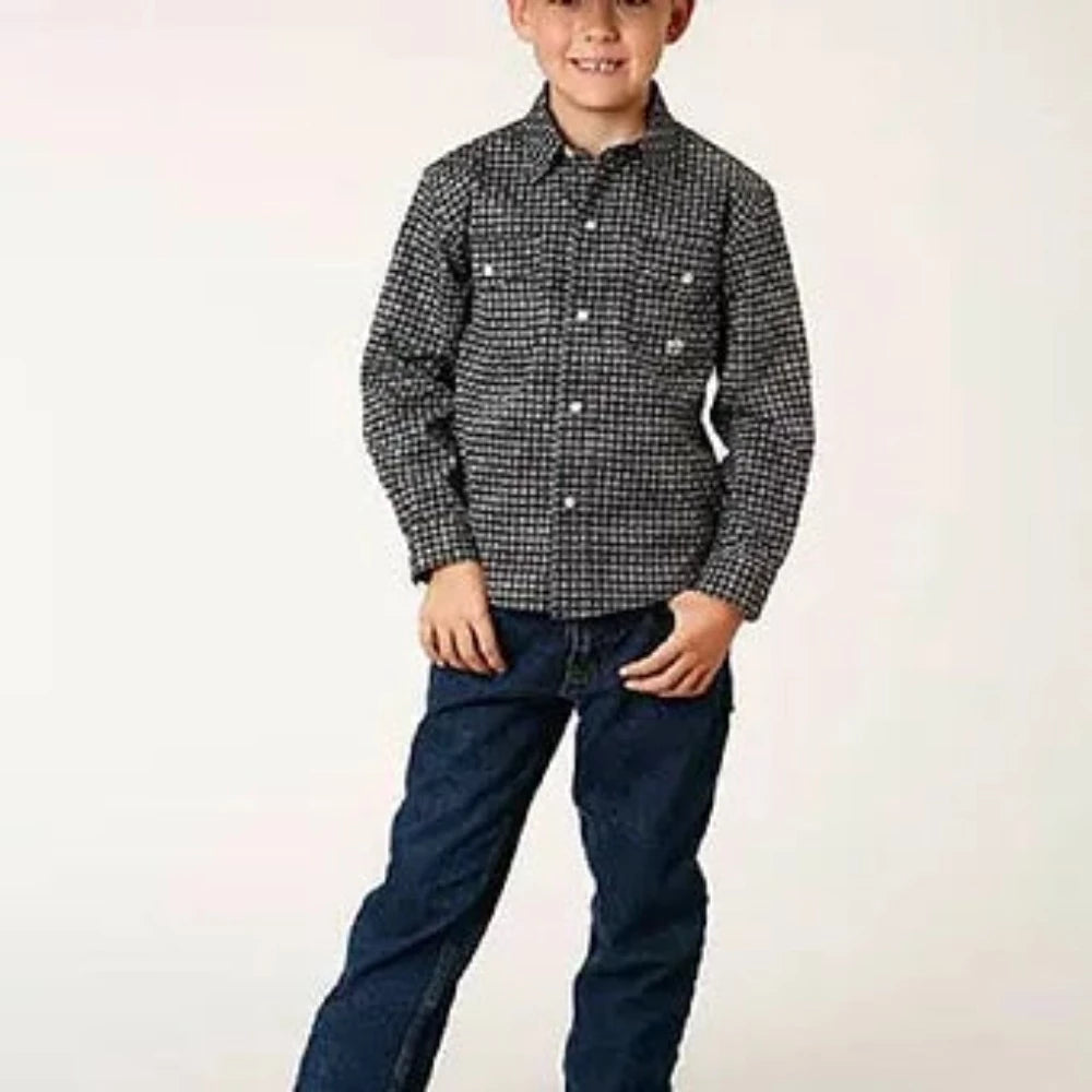 Roper Boy's Black Circle & Square Long Sleeve Snap Up Western Shirt