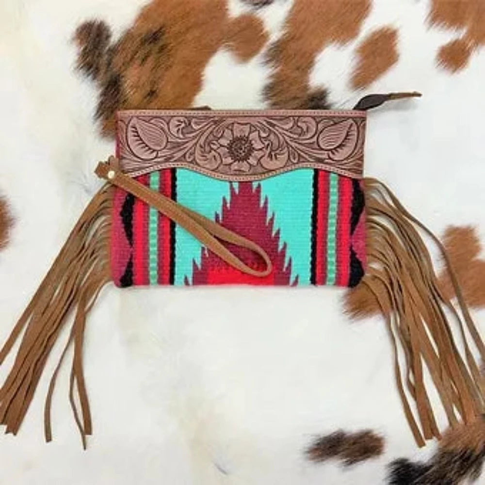 Wool Southwest Design Saddle Blanket Wristlet Purse