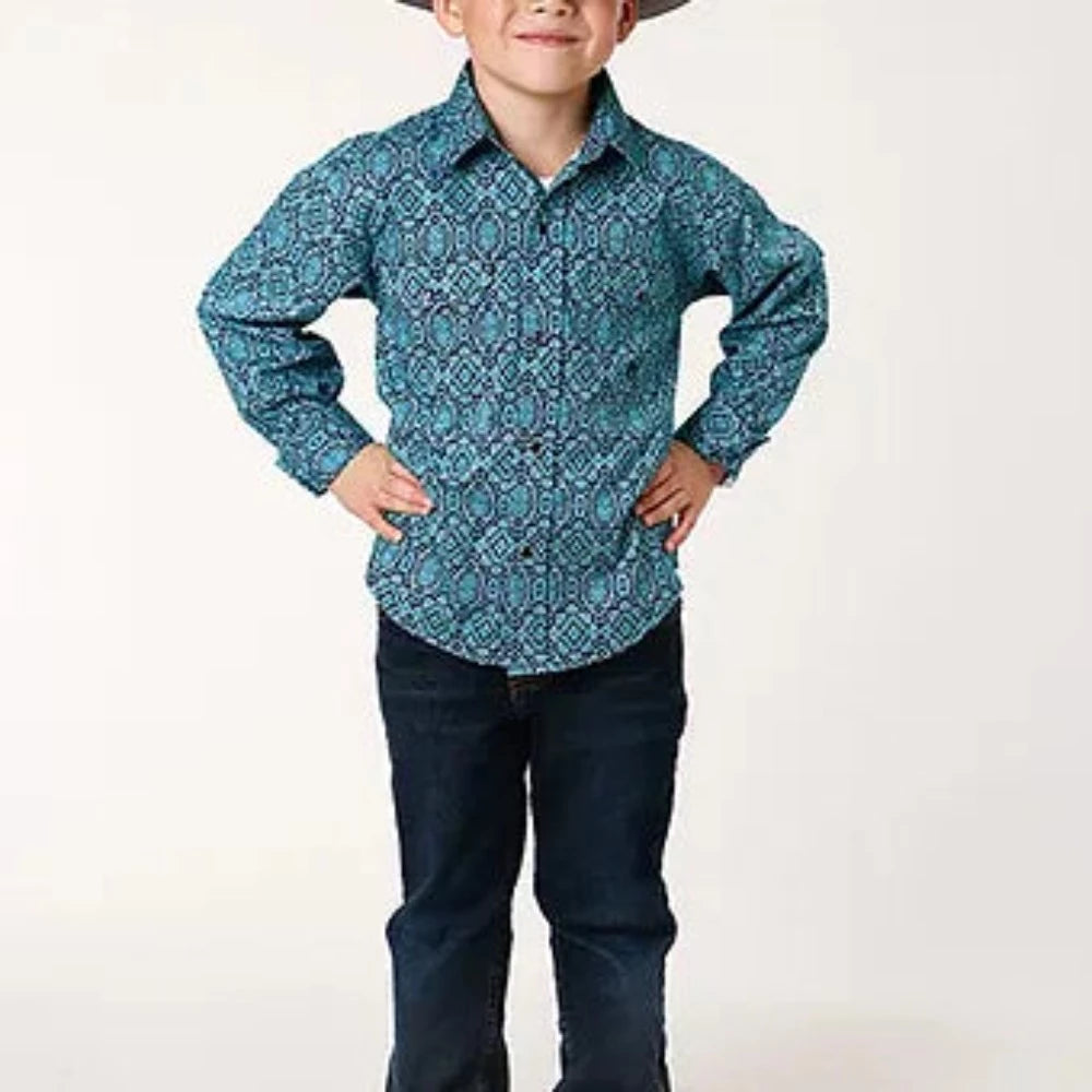Boy's Roper Teal Medallion Paisley Western Shirt