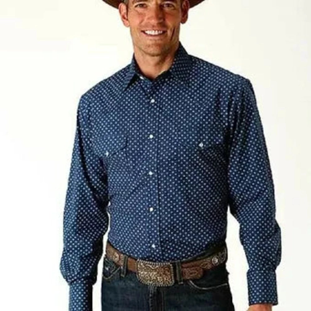 Roper Men's Navy Blue & White Star Print Western Shirt