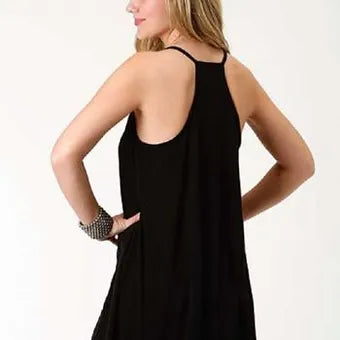 Roper Women's Black Cross Front Strap Spaghetti Strap Tank Top w. Studs