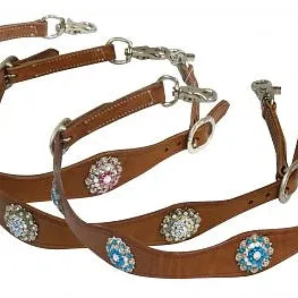 Scalloped Leather Wither Strap w/ Crystal Rhinestone Conchos