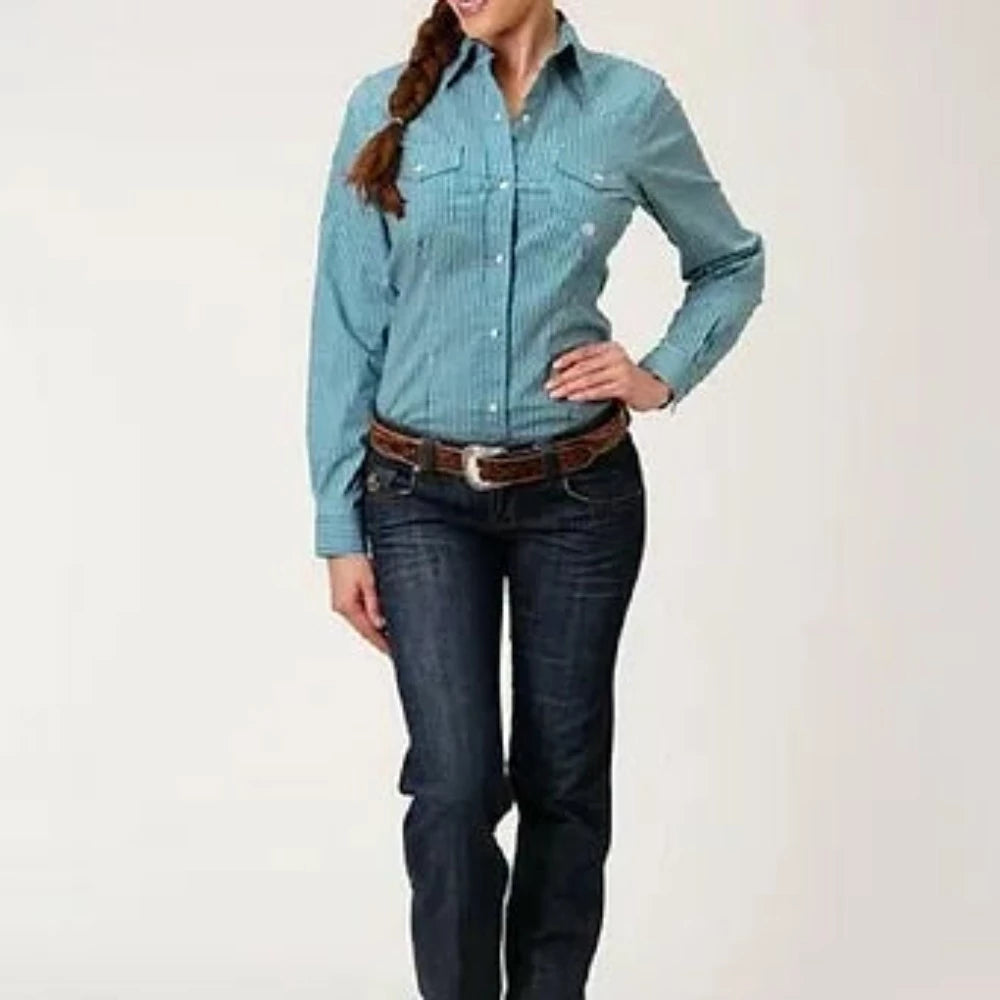 Roper Women's Teal & White Arrow Print Western Shirt