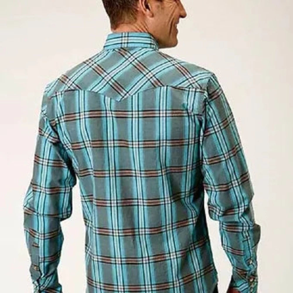 Roper Men's Turquoise Plaid Dobby Long Sleeve Snap Up Western Shirt