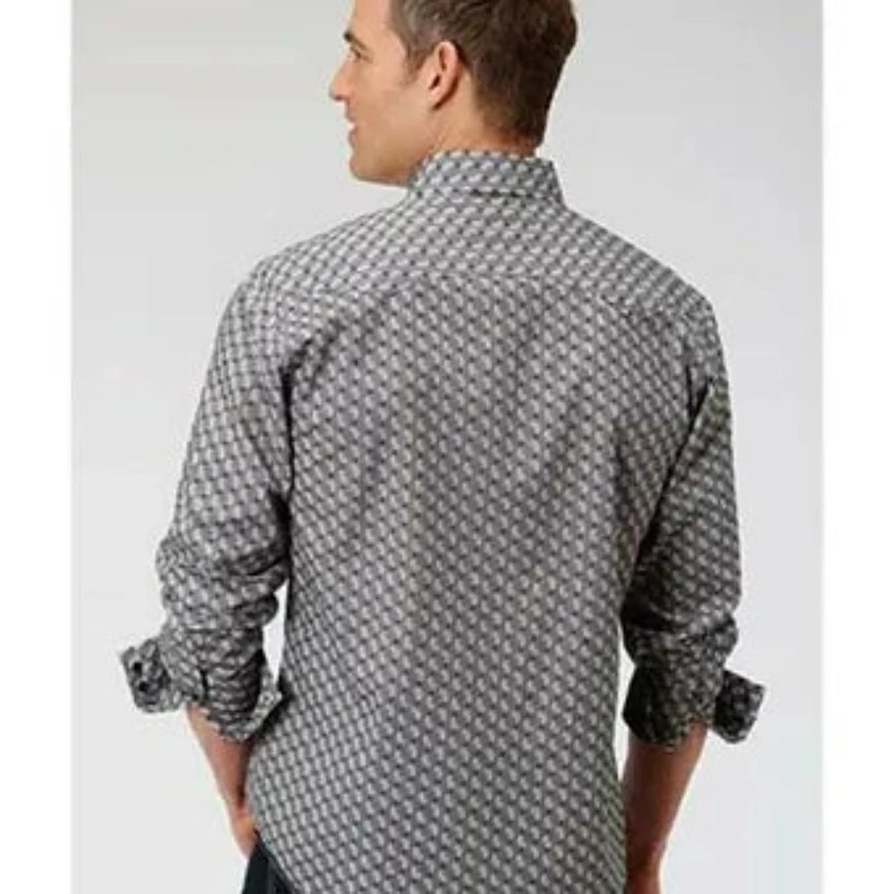 Roper Men's Gray White Black Neat Paisley Snap Up Western Shirt