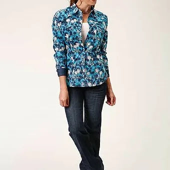 Roper Women's Beach Horseshoe Print Western Shirt