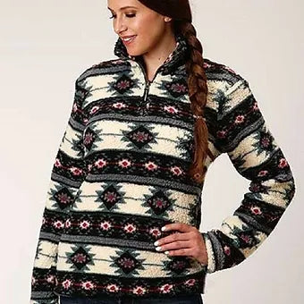 Roper Women's Aztec Print Fuzzy Polar Fleece Pullover Jacket