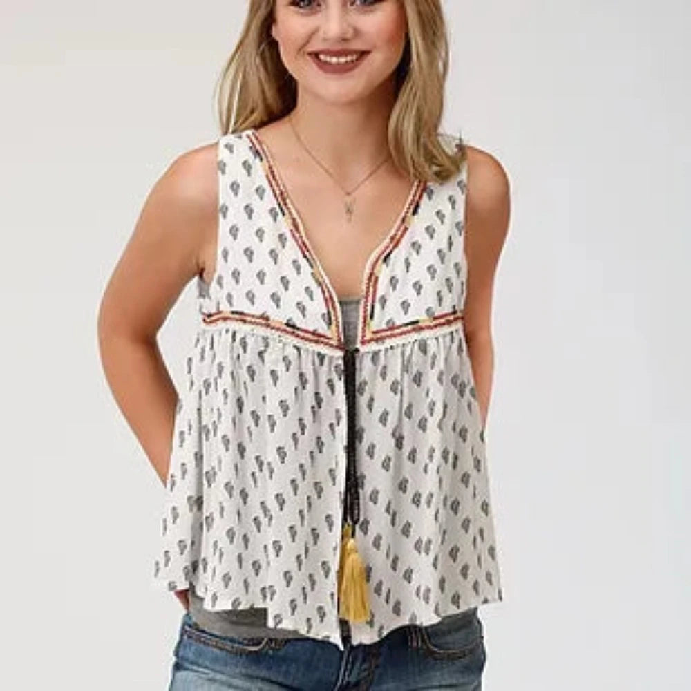 Women's Roper White Sleeveless Cardigan Tank Top