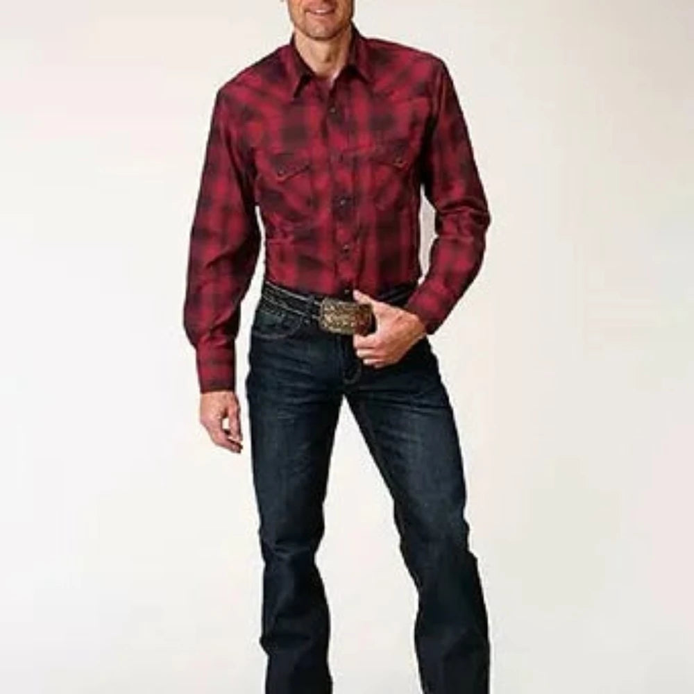 Men's Roper Red & Charcoal Ombre Western Shirt