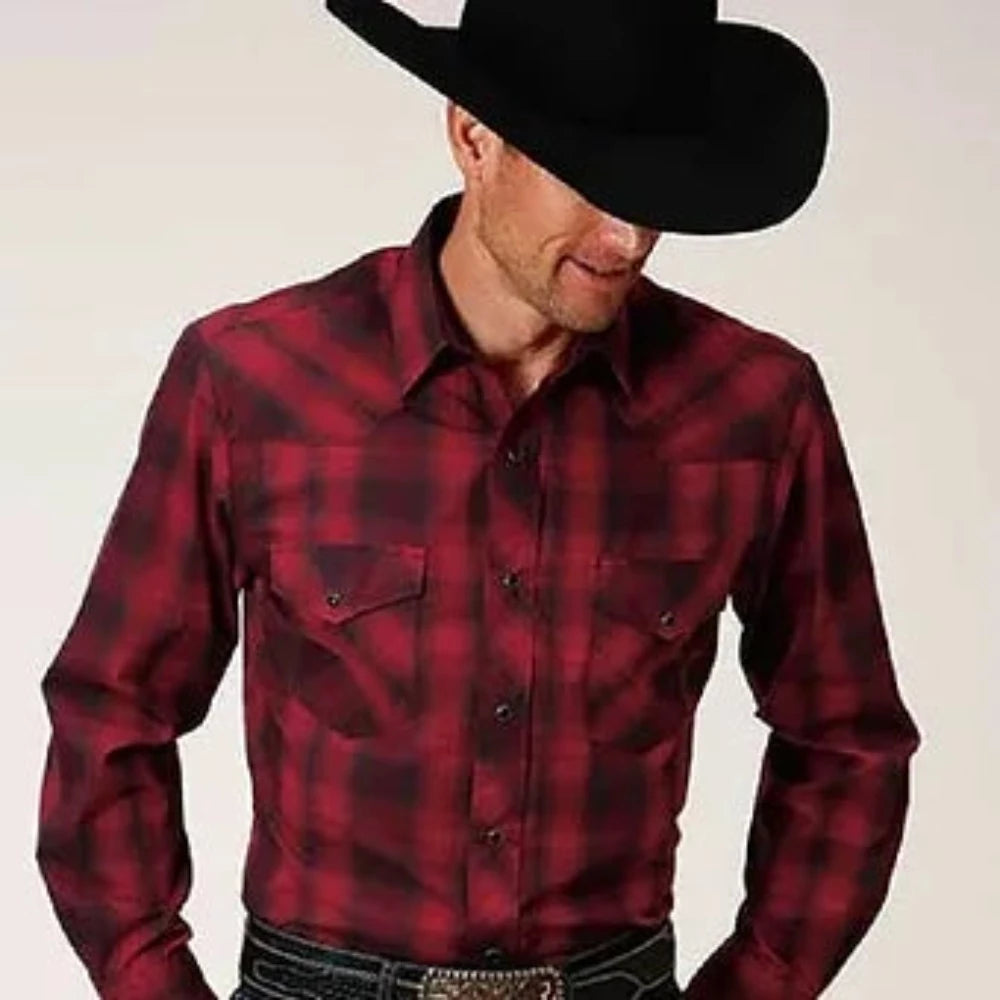 Men's Roper Red & Charcoal Ombre Western Shirt