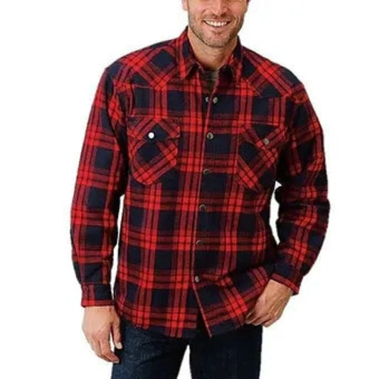 Roper Men's Red & Blue Plaid Heavy Flannel Jacket