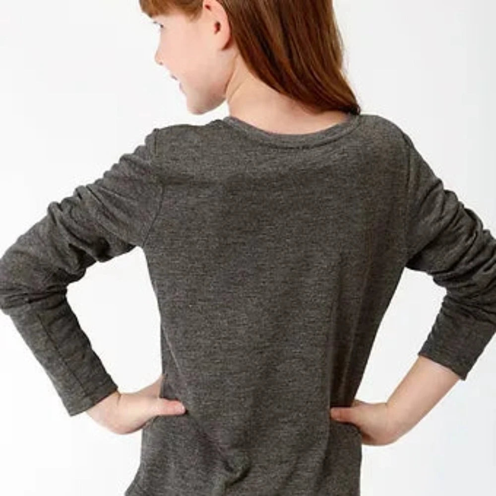 Roper Girls Grey Slub Long Sleeve Shirt