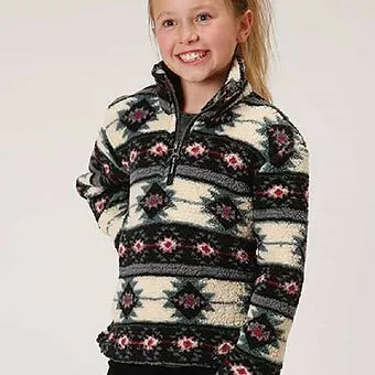 Roper Girl's Aztec Print Fuzzy Polar Fleece Pullover Jacket