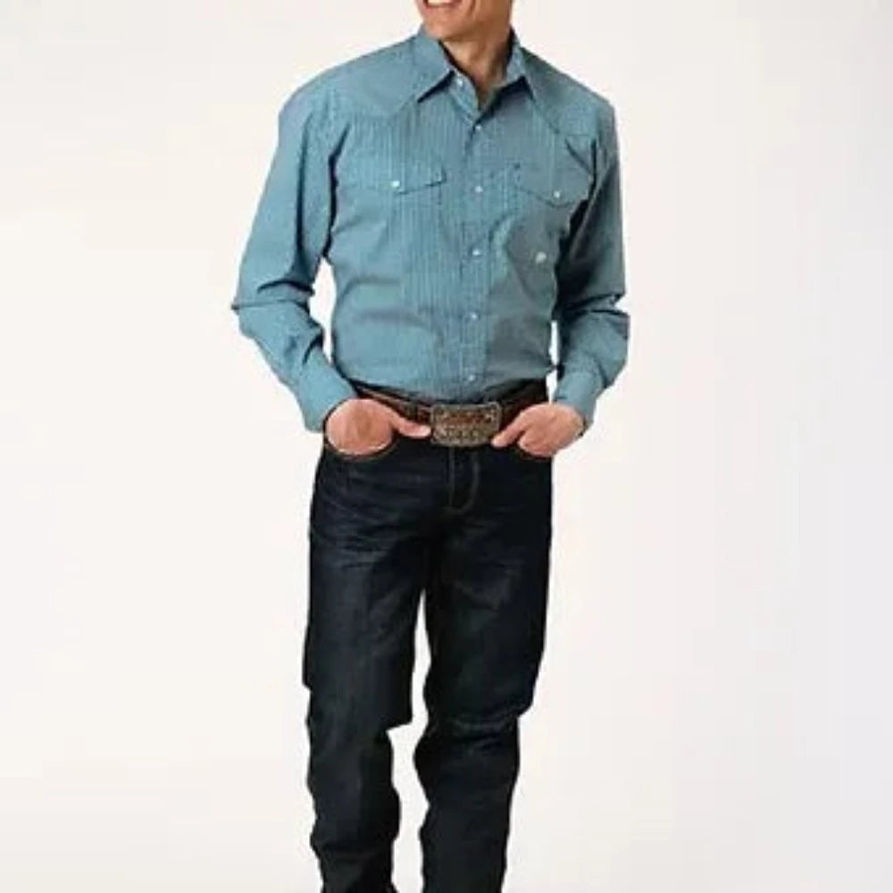 Roper Men's Teal & White Arrow Print Western Shirt