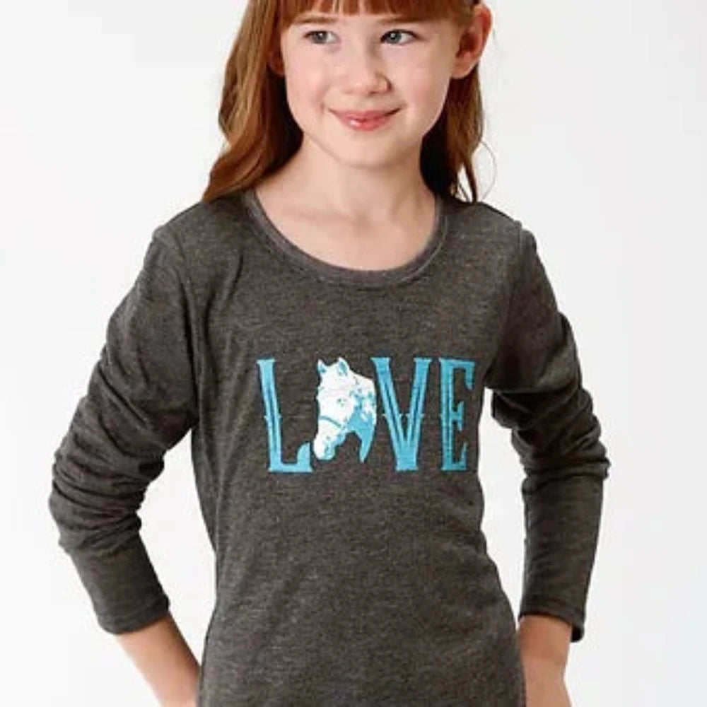 Roper Girls Grey Slub Long Sleeve Shirt