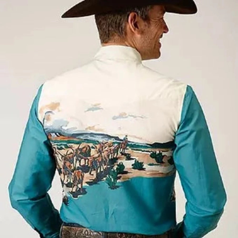 Roper Men's Cattle Drive Scene Snap Up Western Shirt