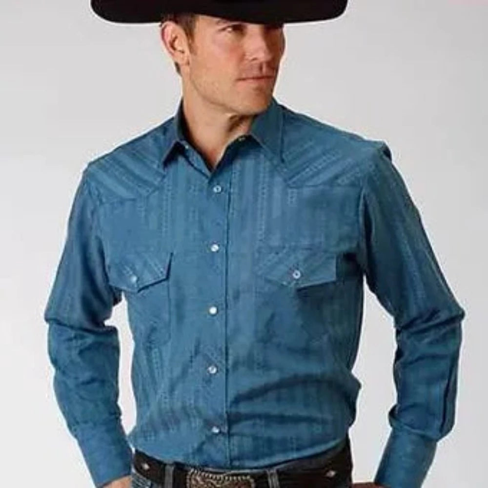 Men's Roper Blue Striped Dobby Western Shirt