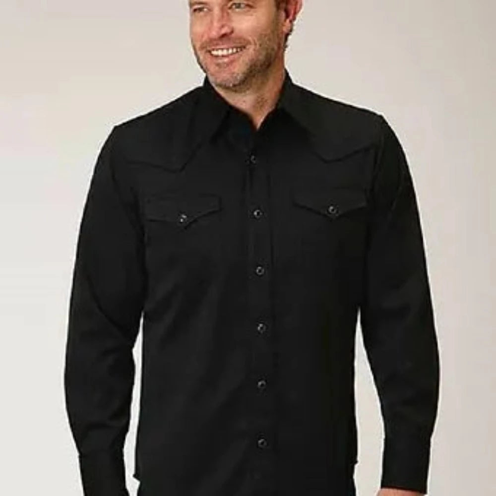 Roper Men's Black Old West Scene USA Flag Embroidery Western Shirt