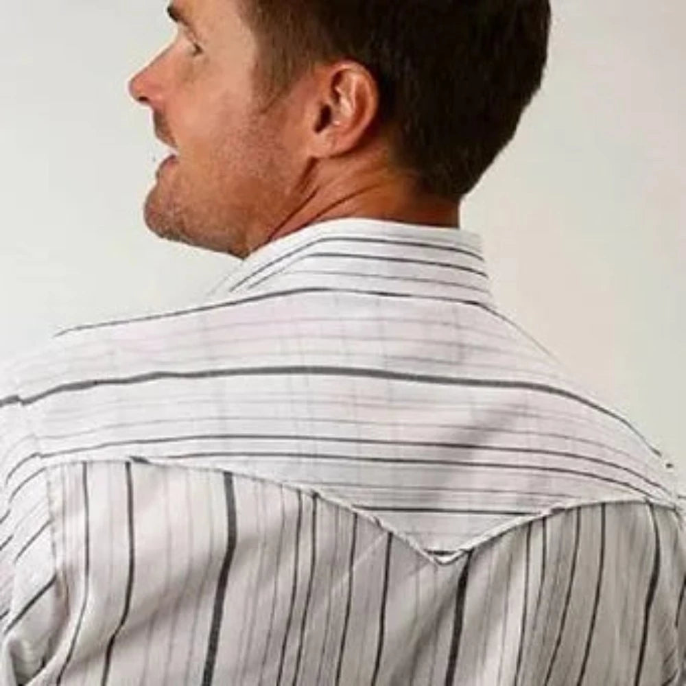Roper Men's White Gray Stripe Star Embroidery Snap Up Western Shirt