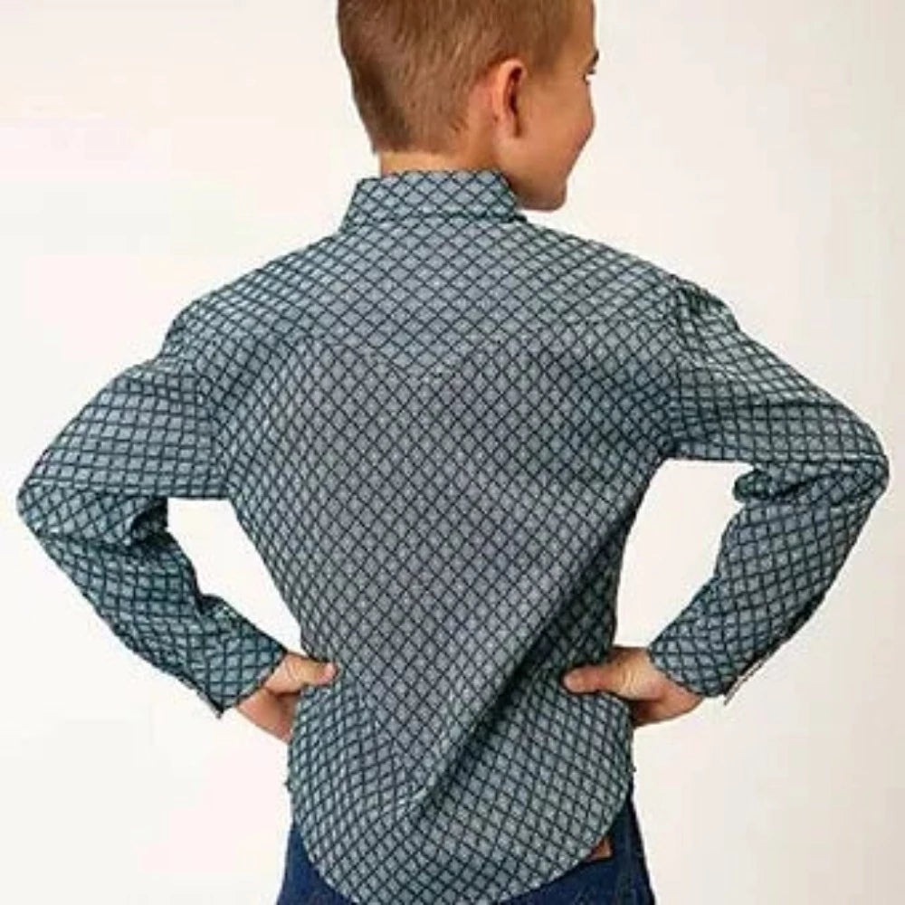 Roper Boy's Teal & Gray Aztec Snap Up Western Shirt