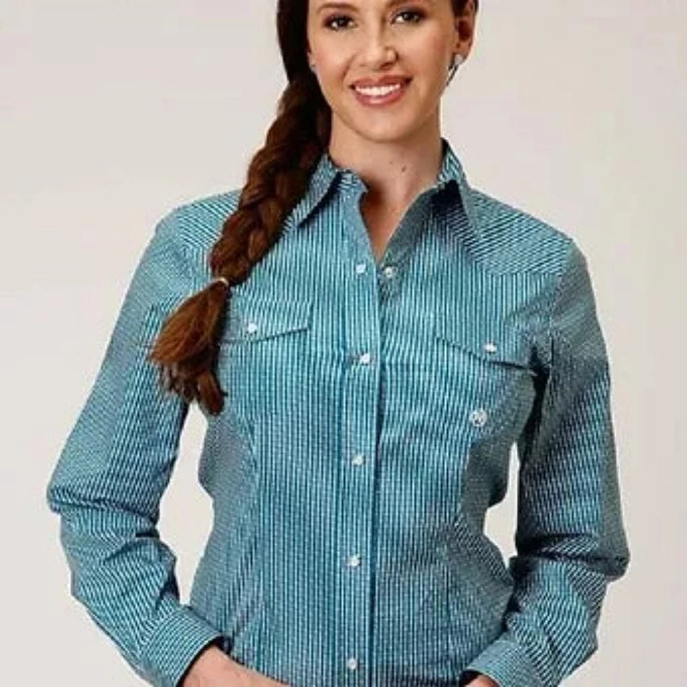 Roper Women's Teal & White Arrow Print Western Shirt
