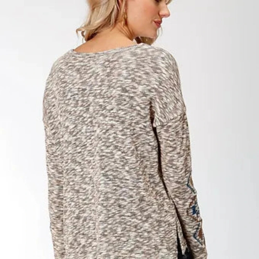 Women's Roper Brown Marled Yarn Aztec Sweater