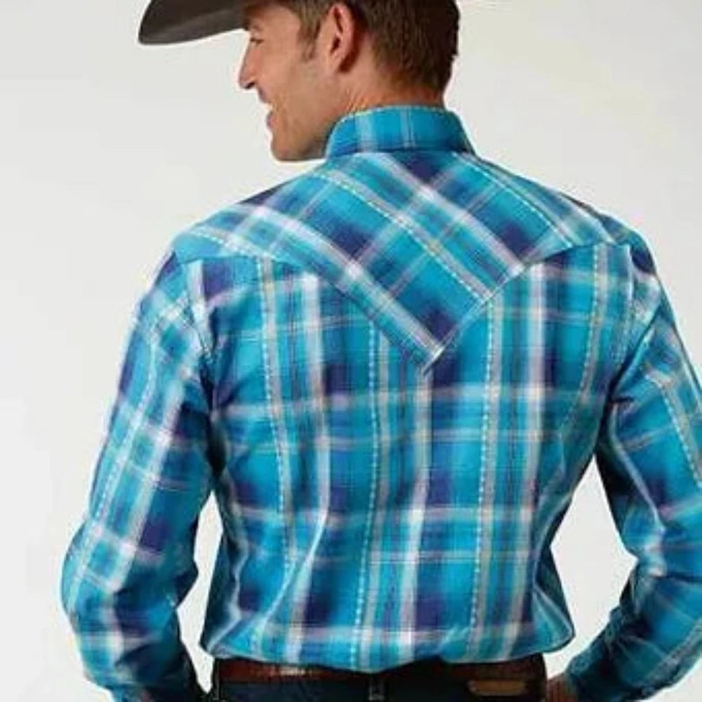Roper Men Blue Spruce Plaid Long Sleeve Button up Western Shirt