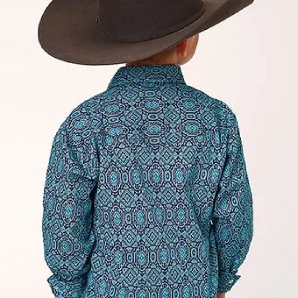Boy's Roper Teal Medallion Paisley Western Shirt