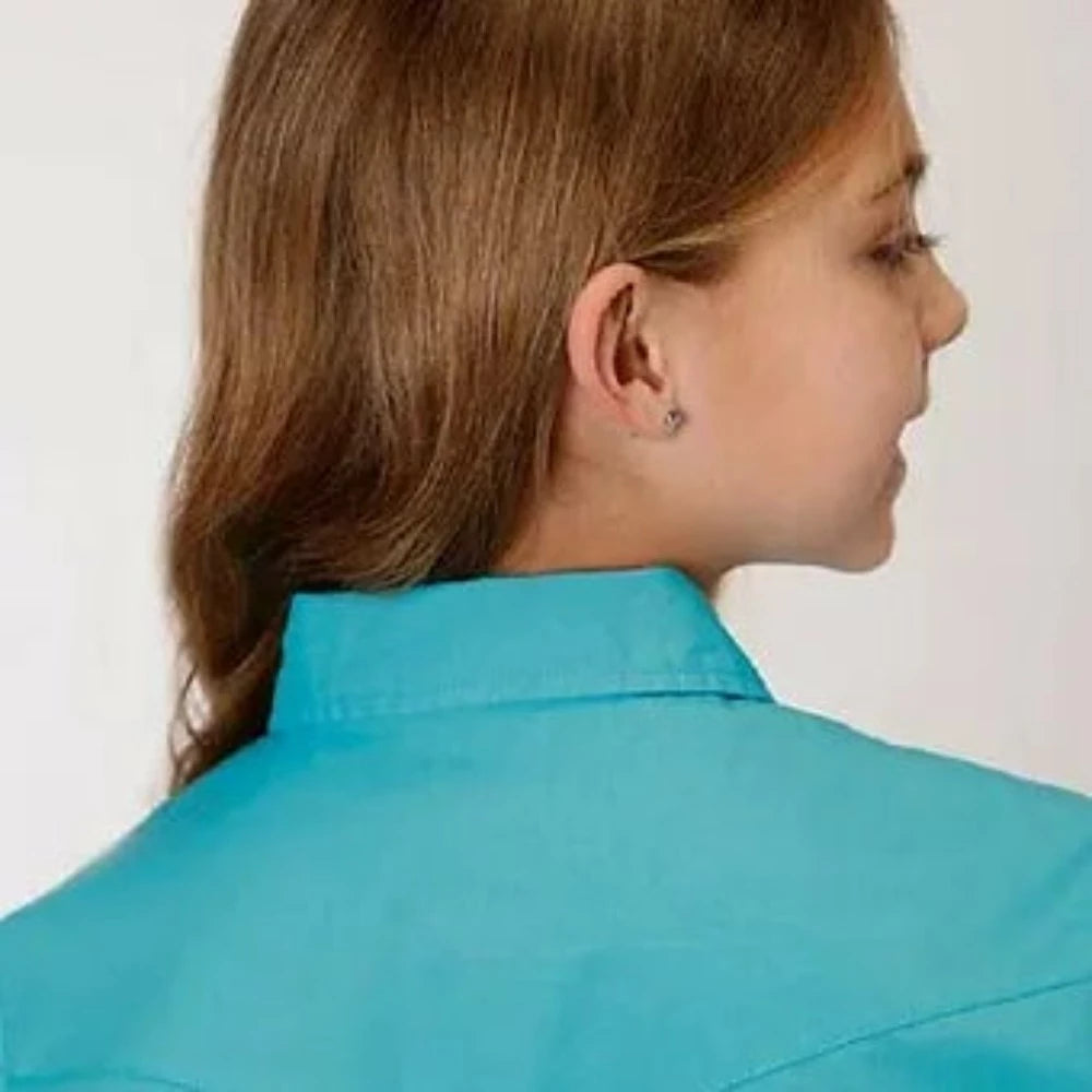 Roper Youth Girl's Solid Turquoise Stretch Poplin Snap Up Western Shirt