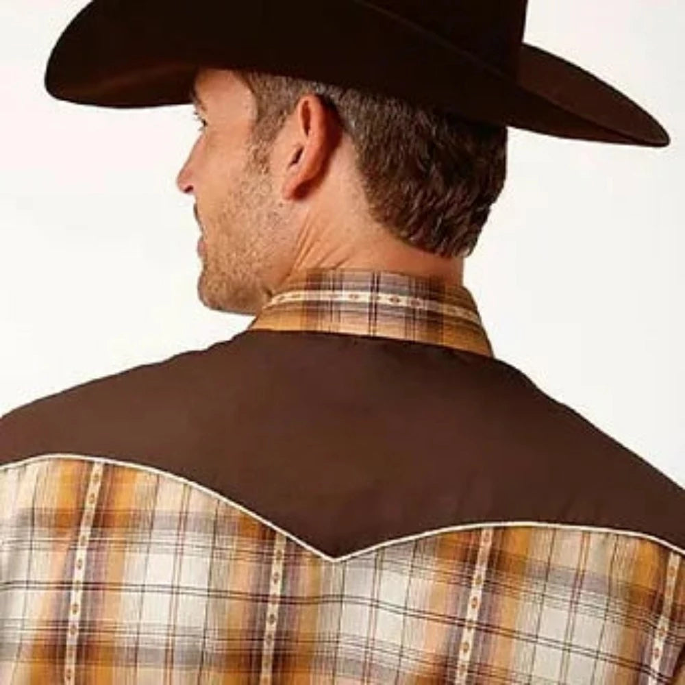 Roper Men's Rust & Cream w/ Horsehead Embroidery Snap Up Western Shirt