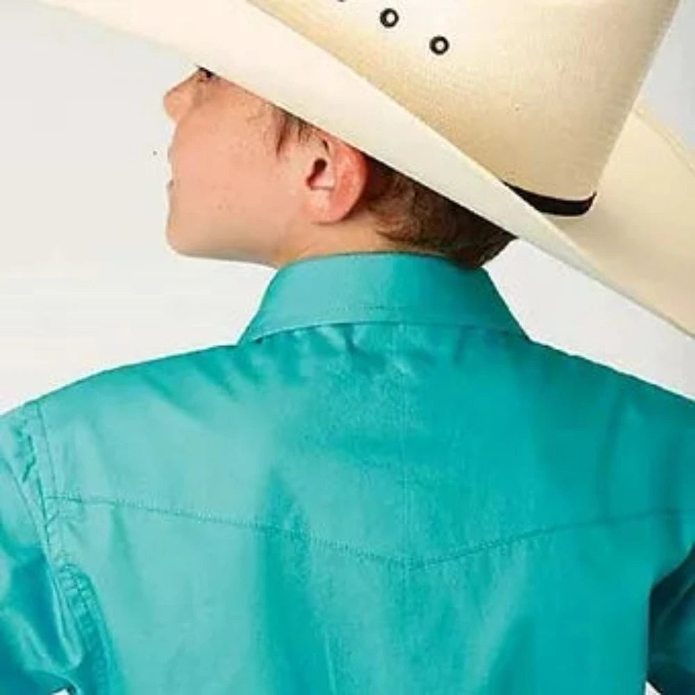 Boy's Roper Aqua Turquoise Solid Poplin Western Shirt Small