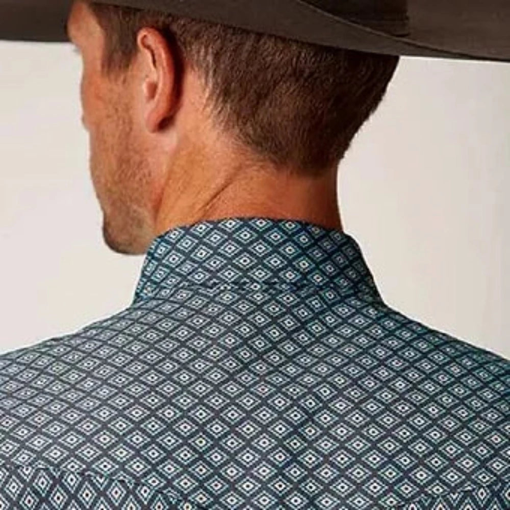 Roper Men's Long-Sleeve Teal & Gray Aztec Geo Print Western Shirt