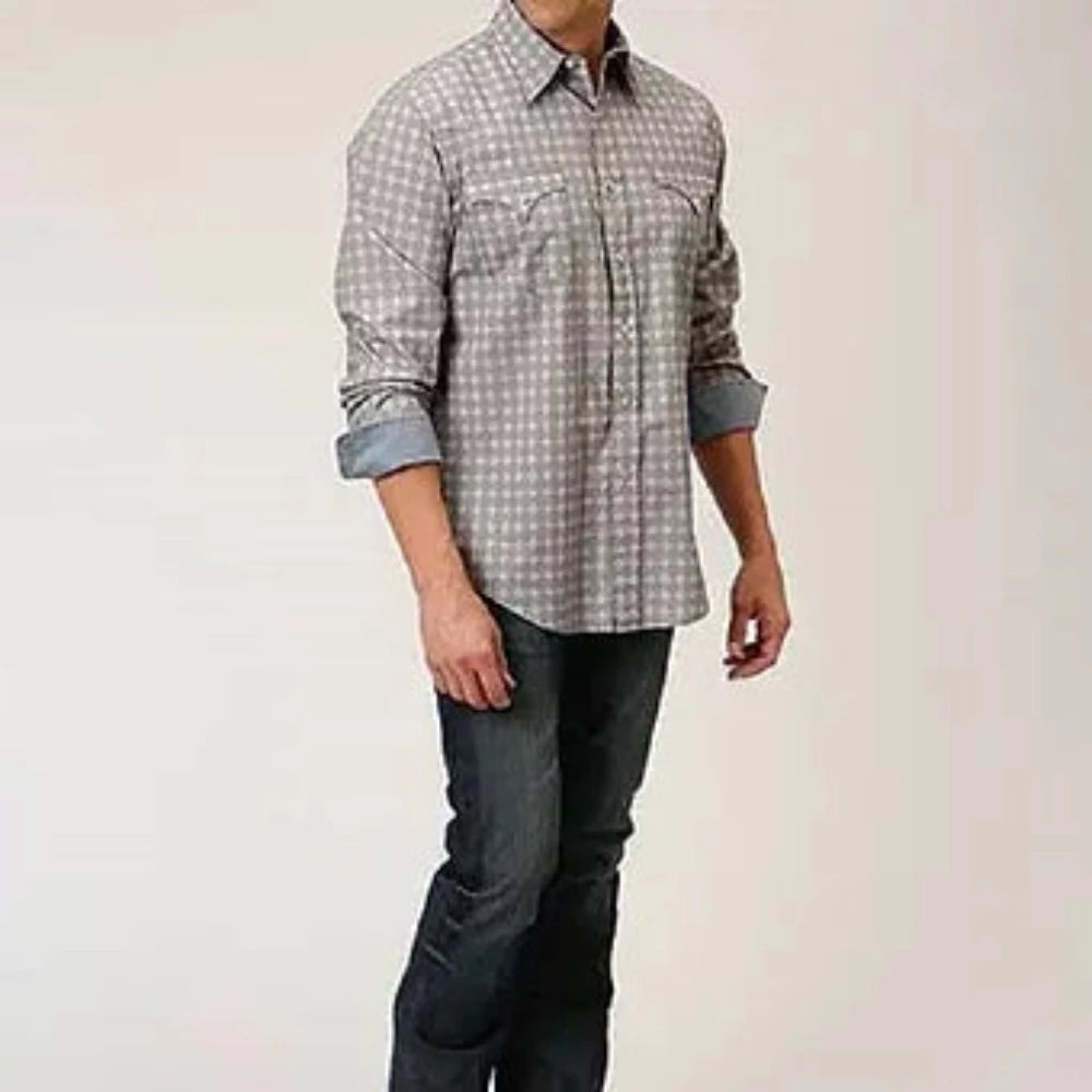 Roper Men's Gray Tribal Diamond Print Long Sleeve Snap Up Western Shirt