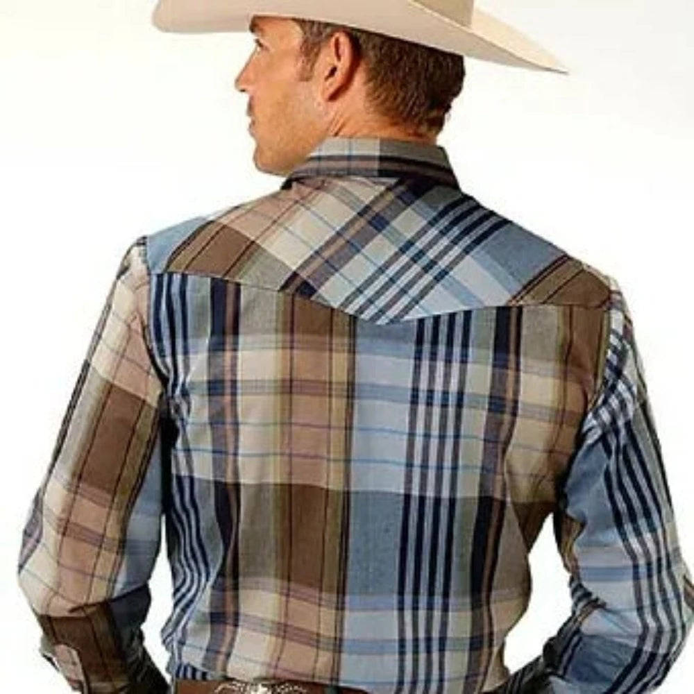 Men's Roper Brown Blue Plaid Western Shirt