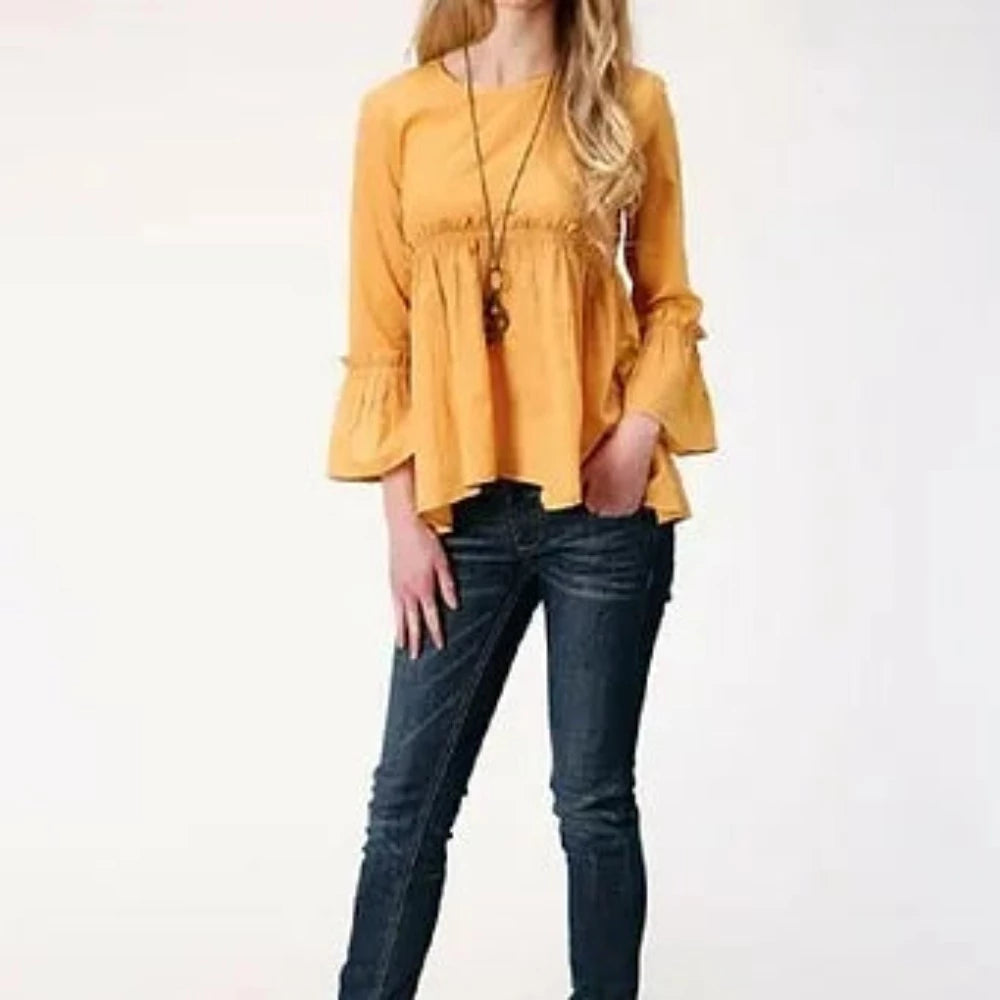 Roper Women's Yellow Cotton Blouse Shirt w/ Ruffles