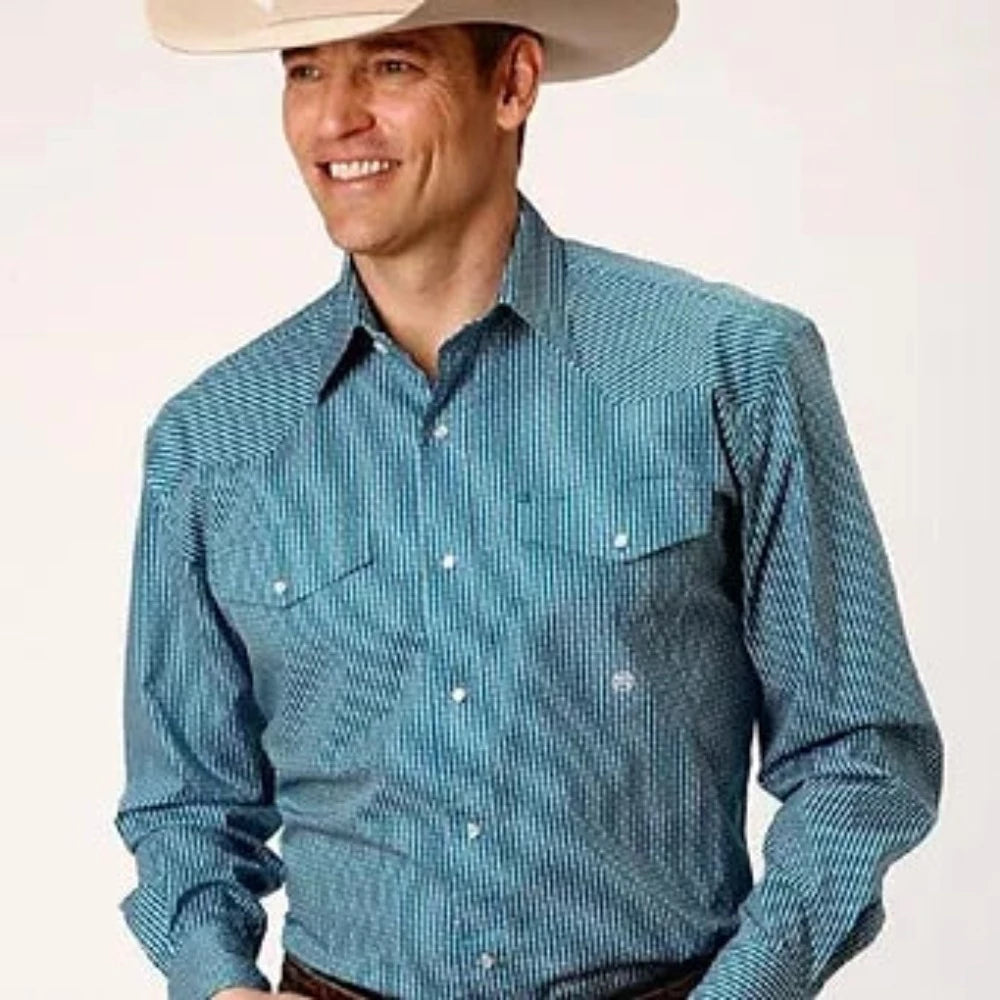 Roper Men's Teal & White Arrow Print Western Shirt
