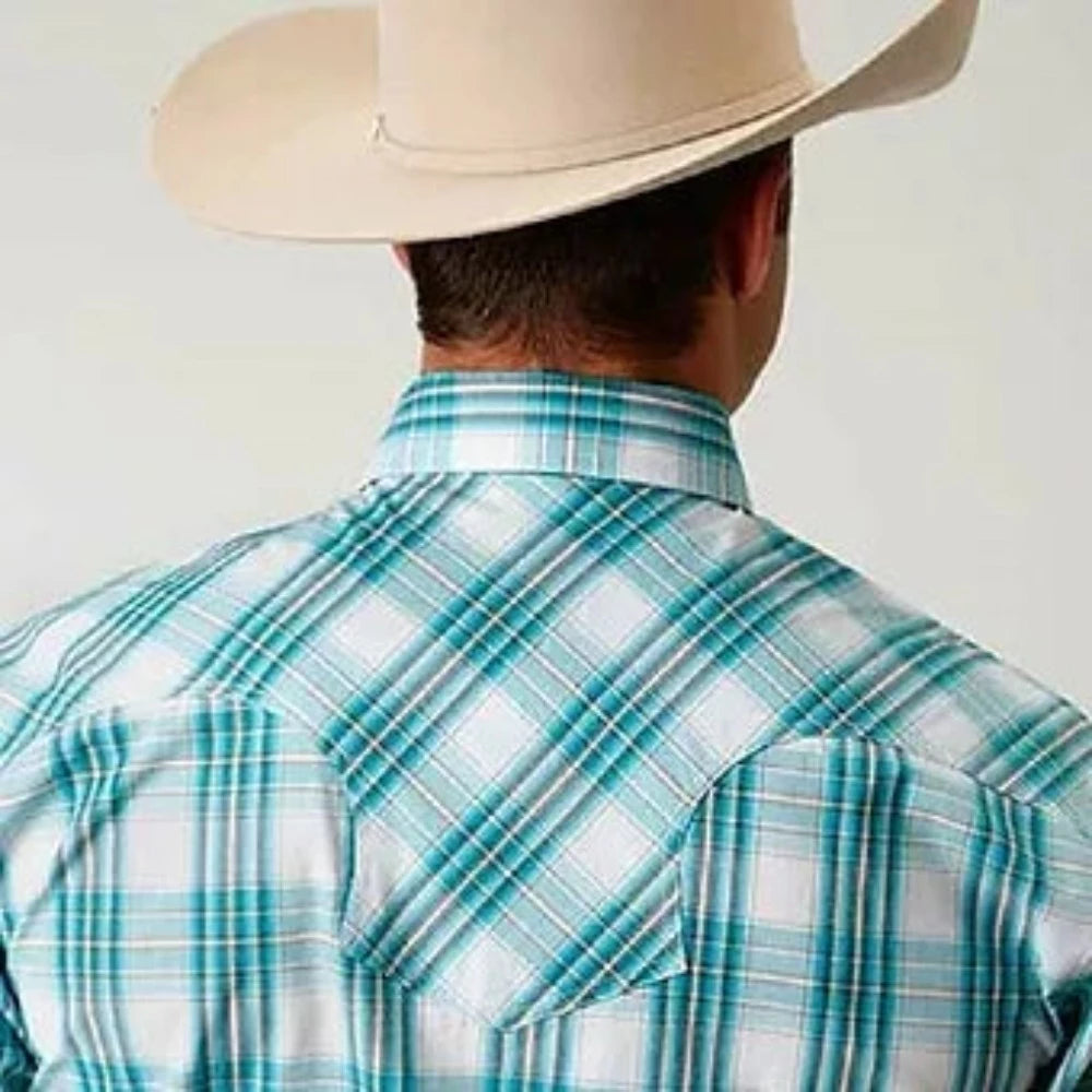 Roper Men's Turquoise Jade White Plaid Western Shirt