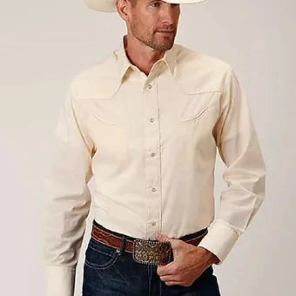 Roper Men's Cream Long Horn Steer Barbed Wire Western Shirt
